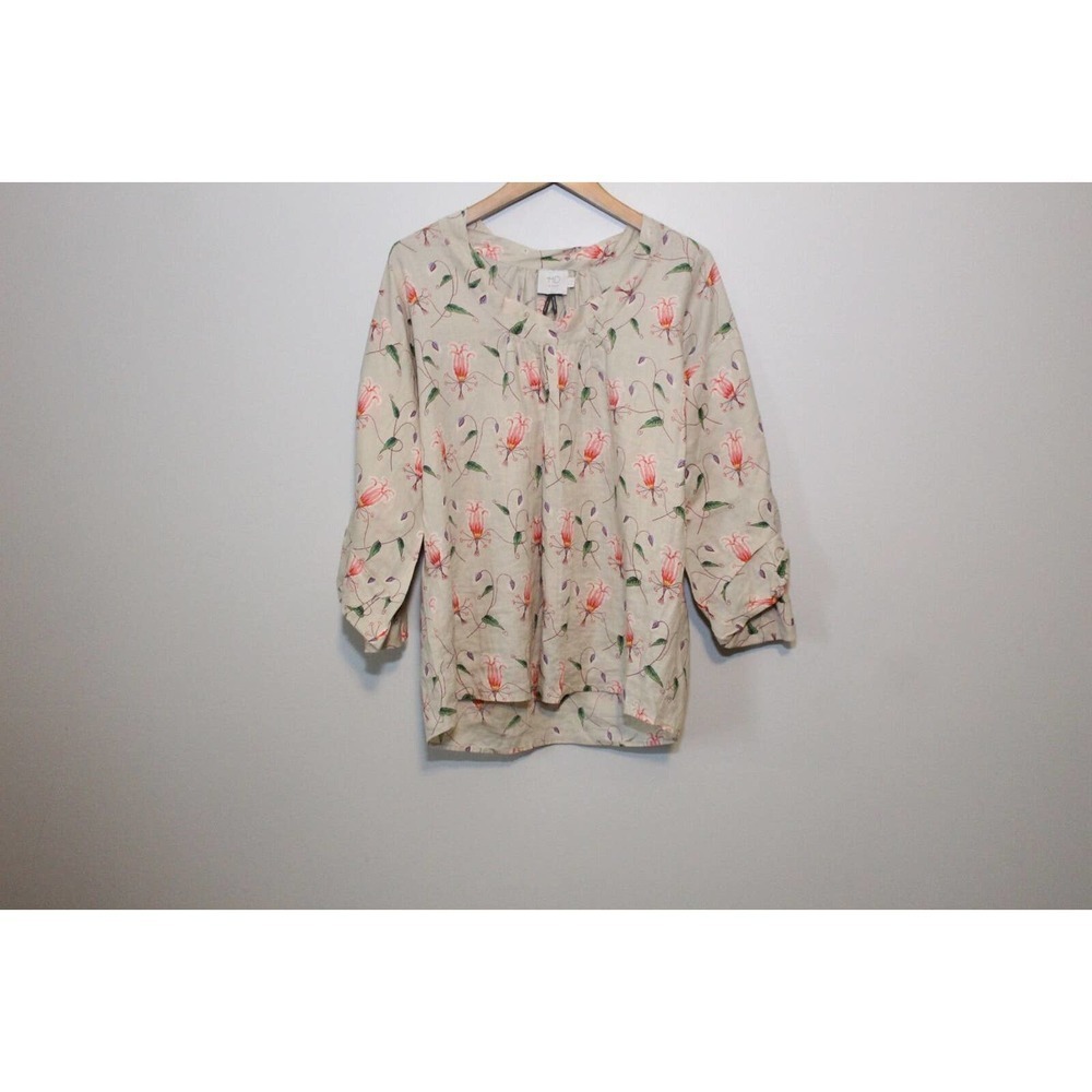 ✨2/$20 HD in Paris Anthropologie Ramie Bell Sleeve Floral Top Size 2 Boho Chic - Picture 7 of 8